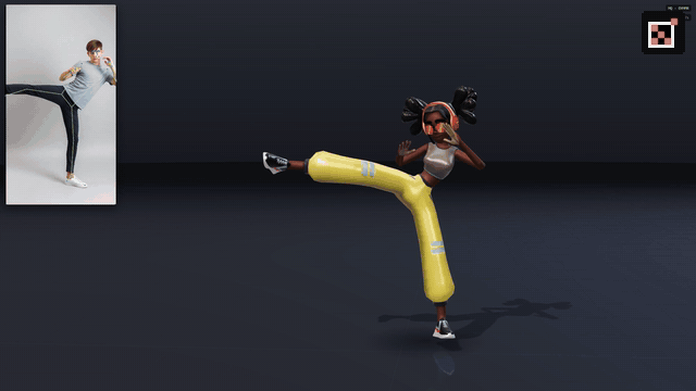 https://github.com/blendi-remade/prompt2rig/blob/HEAD/Five takes made from prompts, each with its generated source clip in the corner: Michelle's side kick, an X Bot cheerleading high kick, a close-up of tracked fingers, an X Bot crane kick and Michelle's bollywood pose, with the universal-modder tile in the corner.