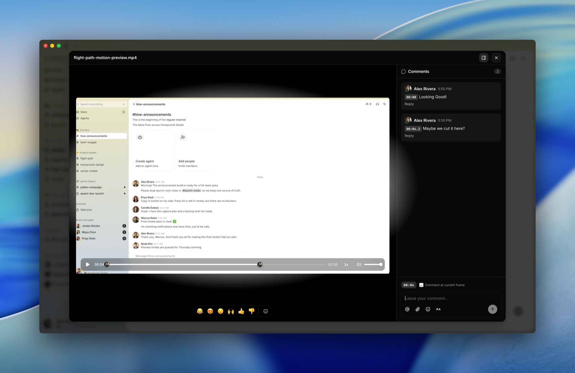 https://github.com/block/buzz/blob/HEAD/A video playing in Buzz with frame-anchored comments in a side panel