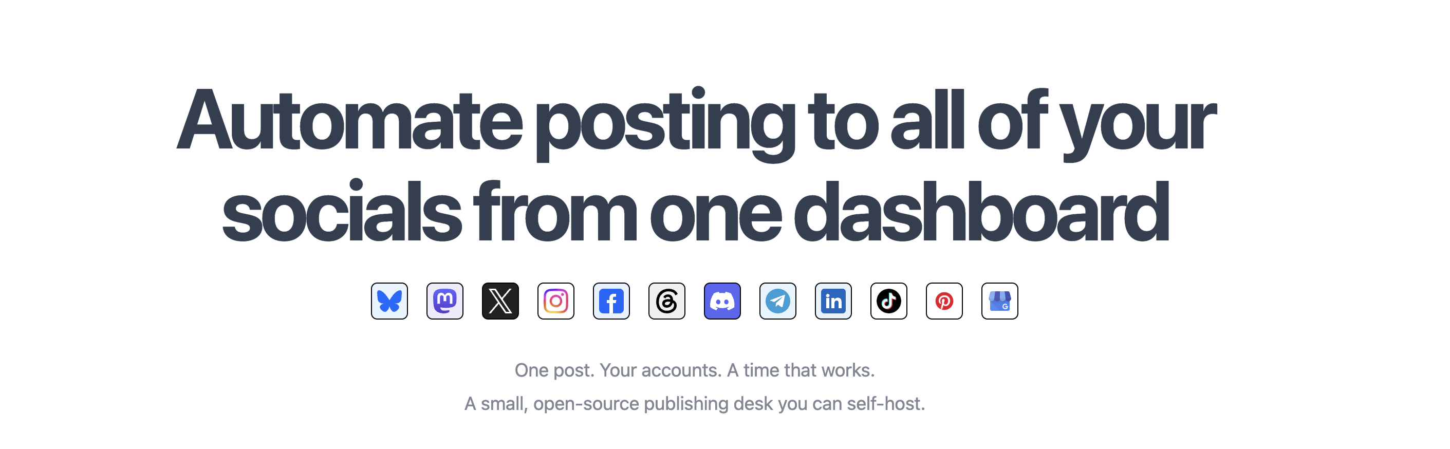 LightPost landing page with its publishing headline and social platform logos