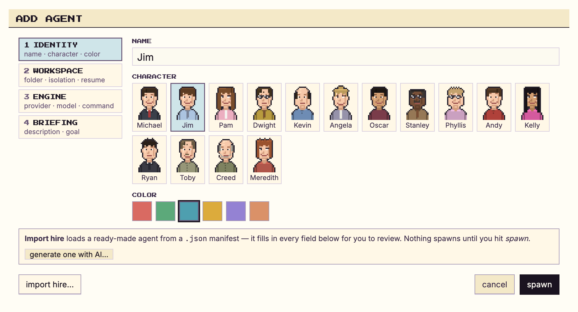 https://github.com/chaitanyagiri/munder-difflin/blob/HEAD/The add agent dialog: choosing a provider, model and role