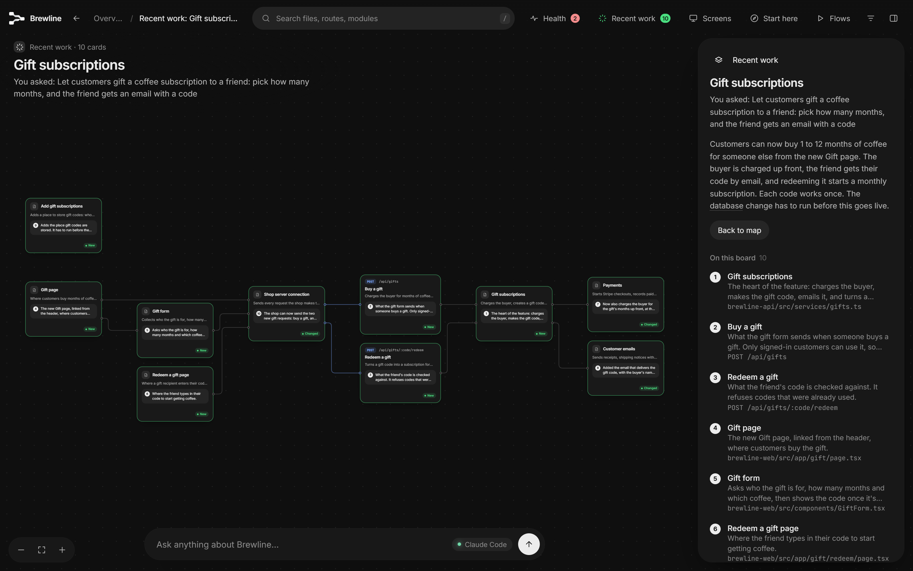 https://github.com/haydenschmitty/floorplan/blob/HEAD/The Recent work board for a gift subscriptions feature: what was asked, what was done, and a note on every changed card