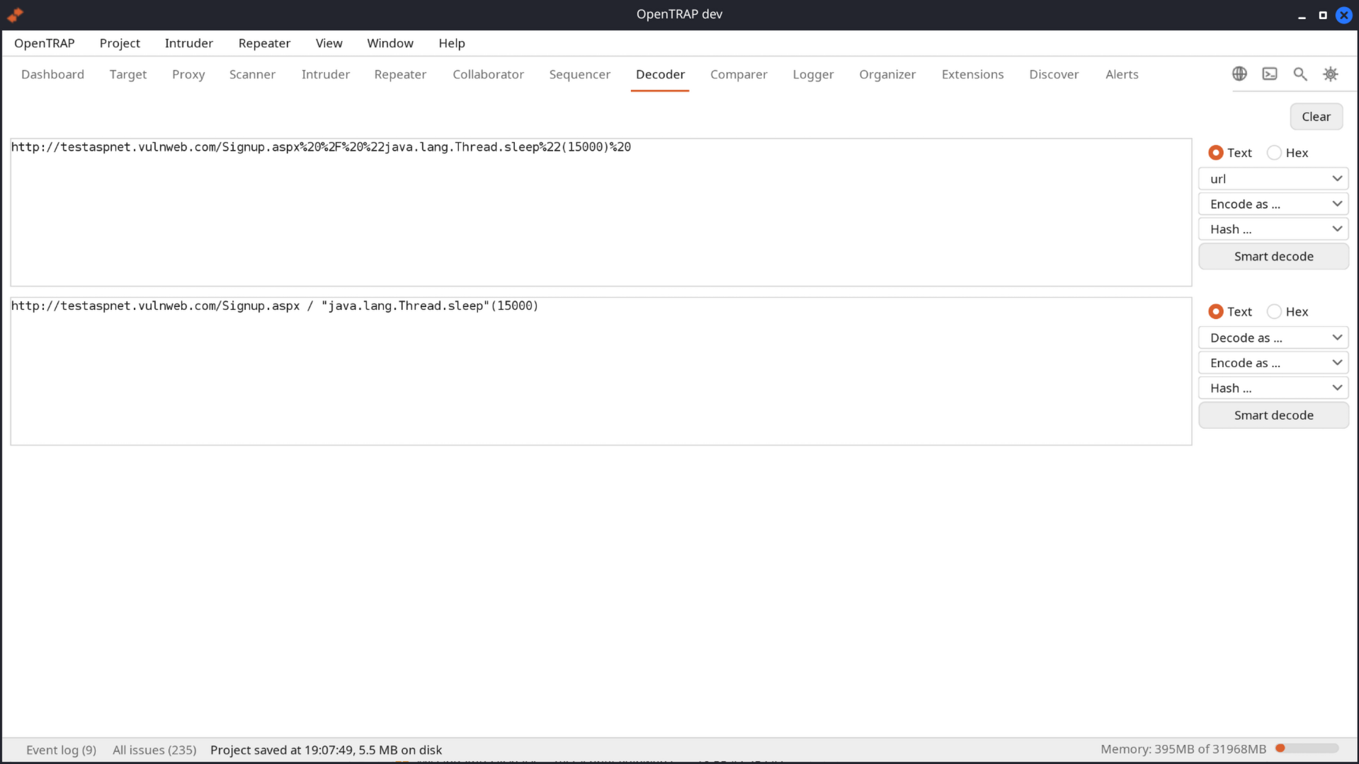 https://github.com/opentrap/opentrap/blob/HEAD/Decoder tab with a URL-encoded path-traversal string decoded to plain text