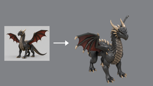 https://github.com/patch-gg/anymove/blob/HEAD/A concept picture of a dragon, an arrow, and the textured 3D model it became.