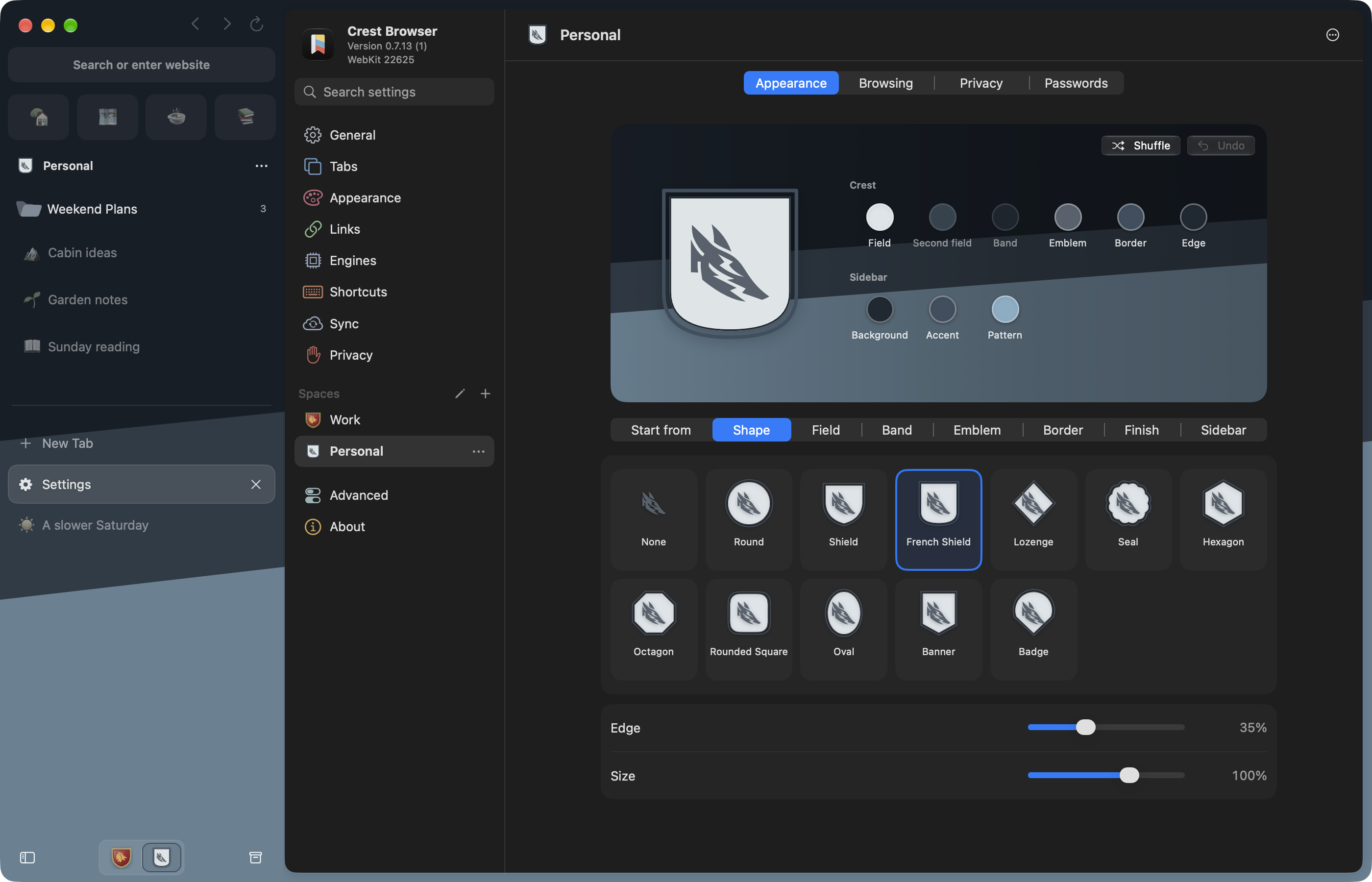 https://github.com/pauljoda/Crest/blob/HEAD/Crest Studio with a Winter crest on its Space’s sidebar background, its colors, the shape step, and the live sidebar