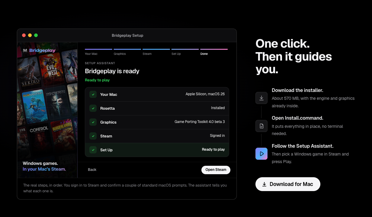 https://github.com/raymondchins/Bridgeplay/blob/HEAD/The Setup Assistant working through Your Mac, Rosetta, Graphics, Steam and Set Up