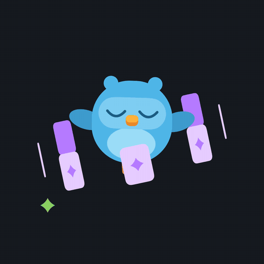 https://github.com/rossark0/rossark-motion-skill/blob/HEAD/A round bird with closed eyes floats while a tilted ring of cards orbits around it, with sparkles twinkling