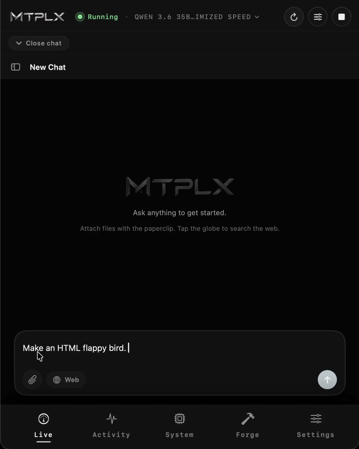 https://github.com/youssofal/MTPLX/blob/HEAD/Chat streaming with live speed badge